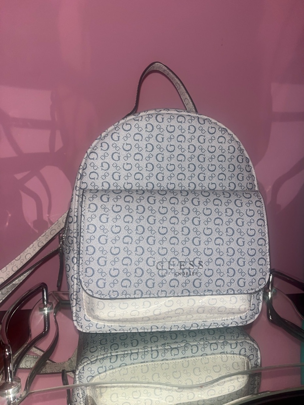 Guess White Logo Mini Backpack